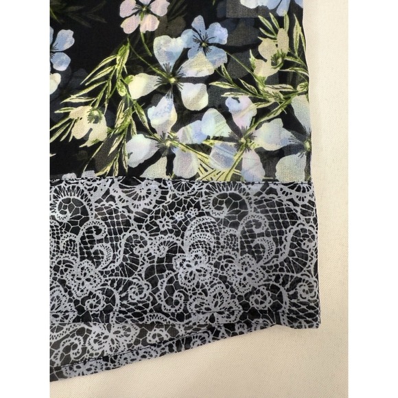 J Jill Black Floral V Neck Sheer Tunic Top Blouse Button Down Womens Size L - Picture 7 of 10